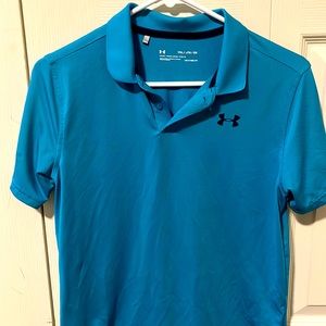 Under Armour golf shirt. Turquoise blue color with navy logo . Youth XL